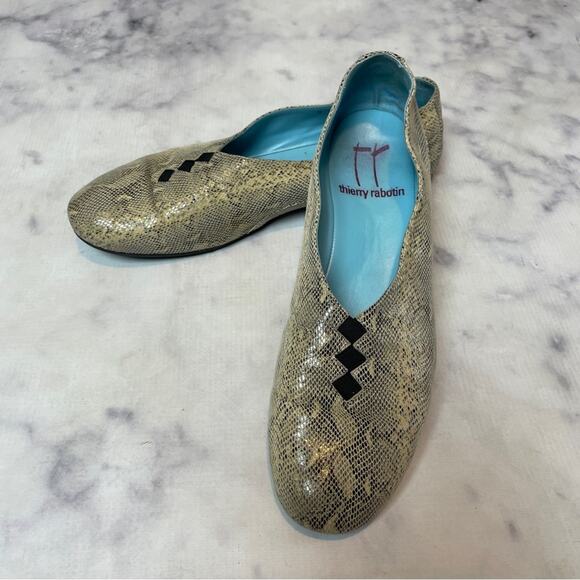 Thierry Rabotin Grace Snake Embossed Leather Flats - Picture 1 of 10